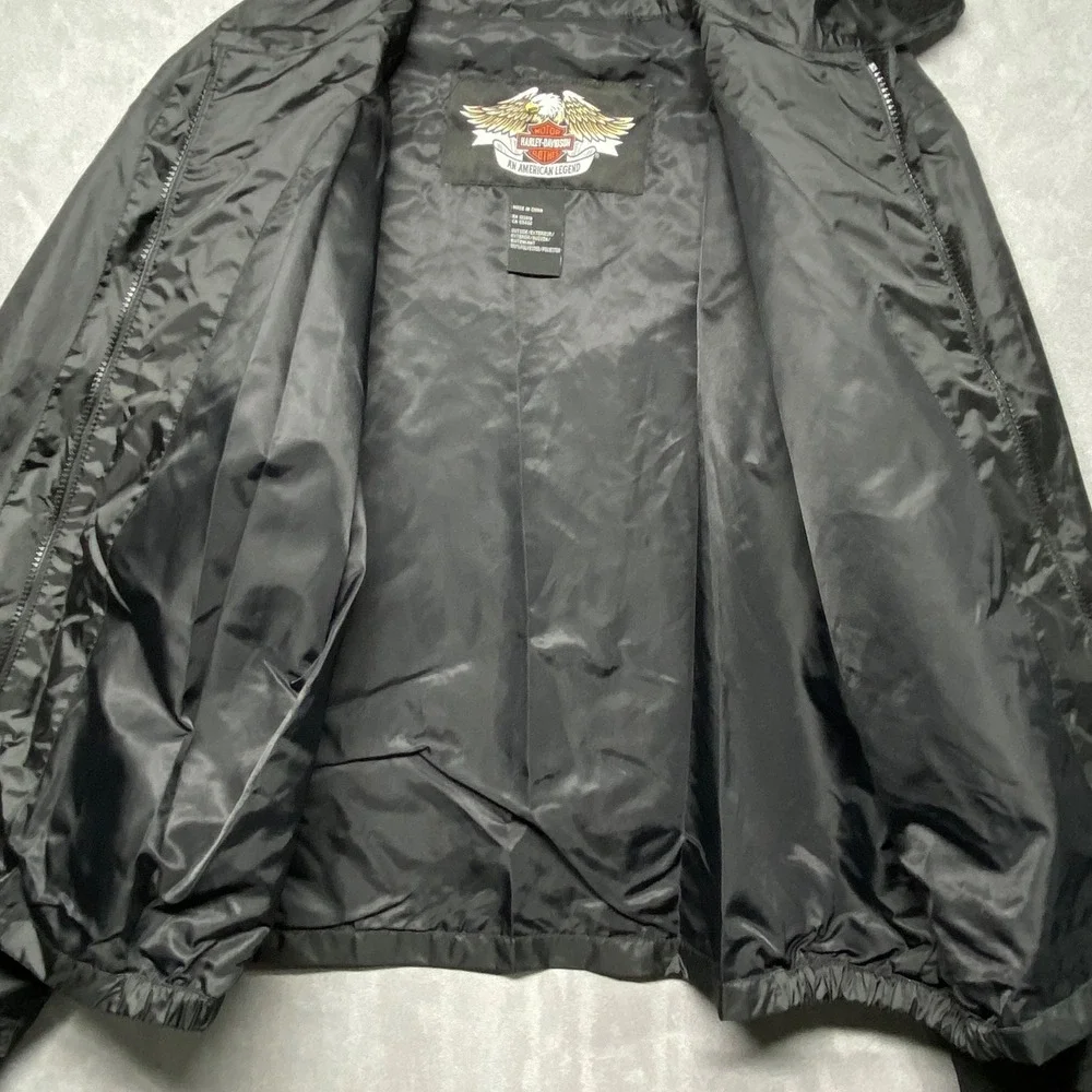Harley Davidson Jacket Black L‎ Full Zip Nylon Lightweight Windbreaker Riding